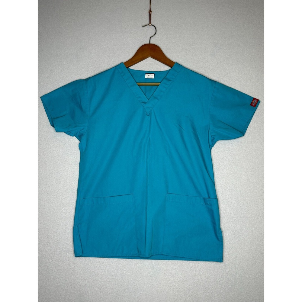 Dickies Blue Short Sleeve V-Neck Scrub Work Shirt Womens Size XS